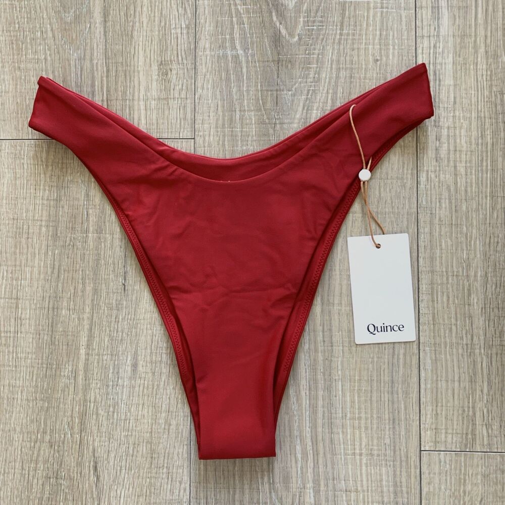 Quince Italian High Leg Bikini Bottom Swim Cherry Red Medium M